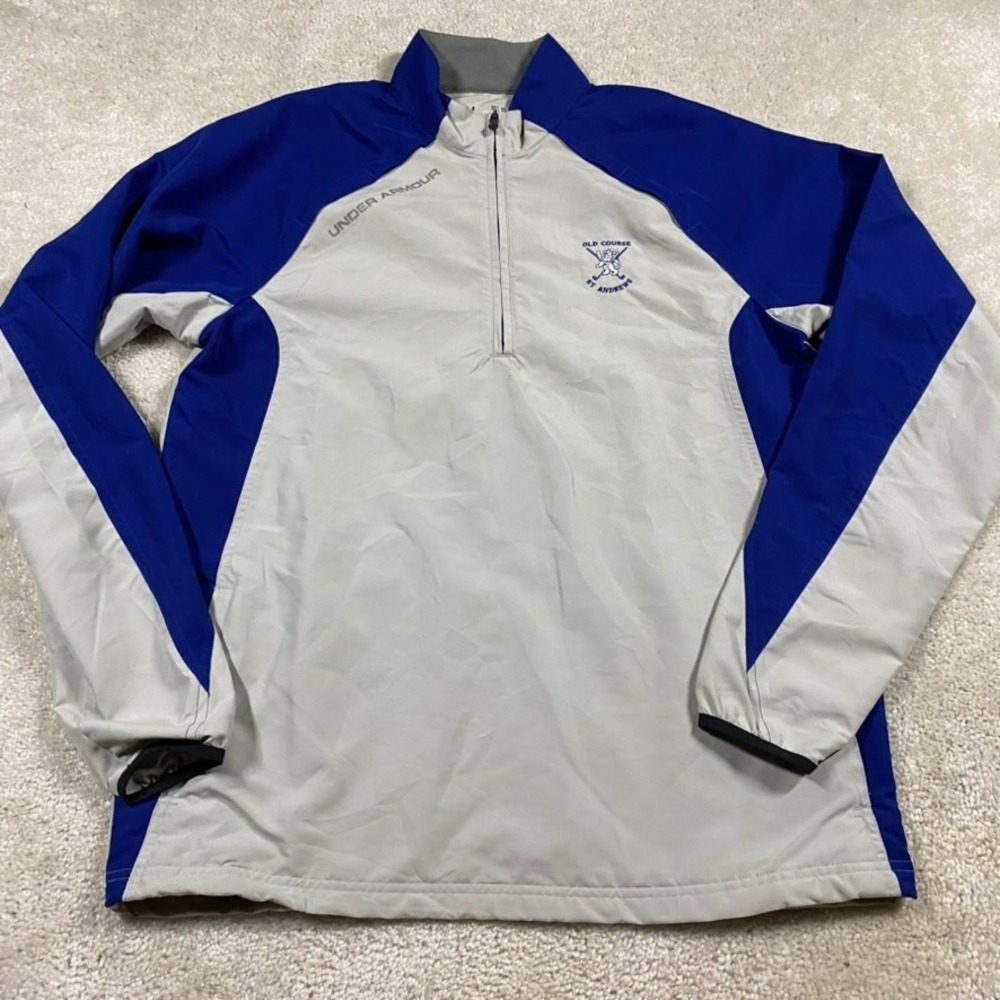 Under Armour St Andrews Old Course Pullover Mens M 1/4 Zip Grey Blue Golf
